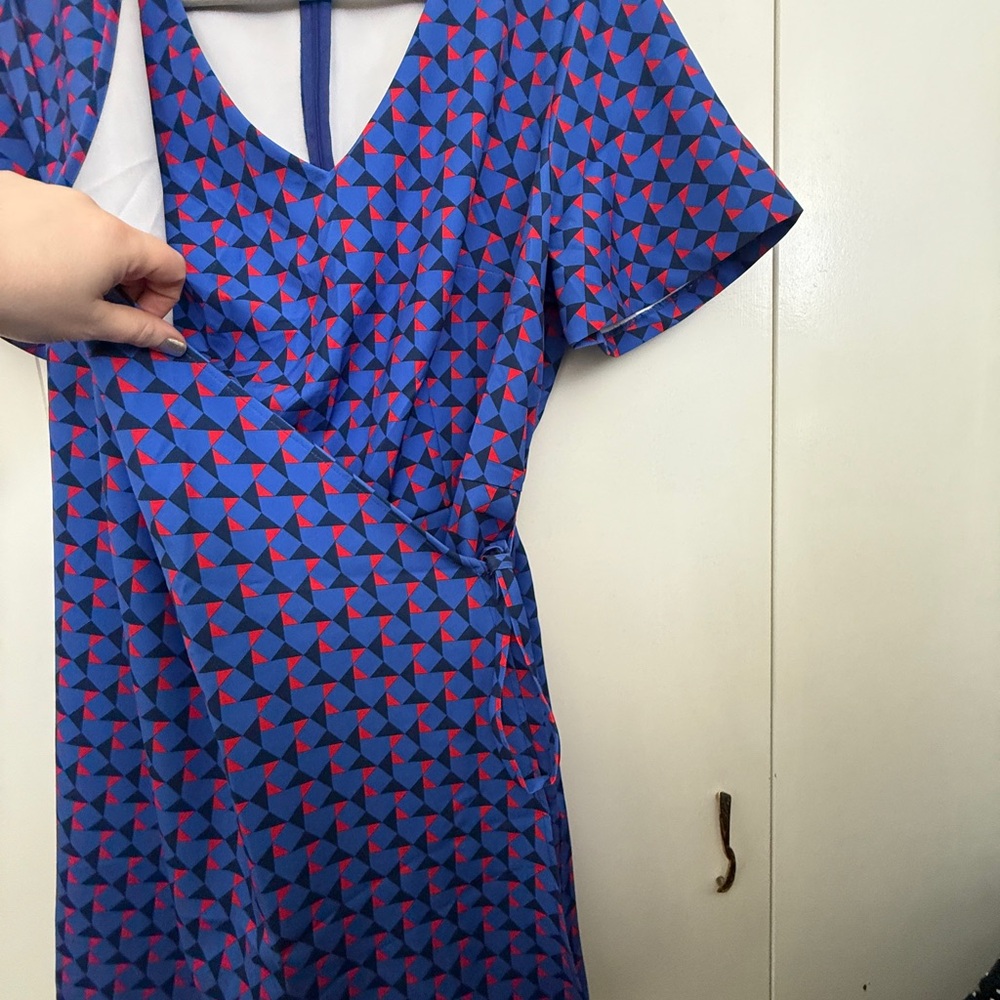 ELOQUII Blue and Red Geometric Romper with Skort Front - Picture 2 of 4